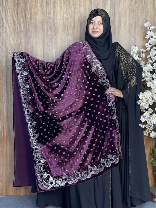 প্রিমিয়াম স্টোন ওয়ার্ক ভেলভেট শাল – Zhinuk Purple | ইন্ডিয়ান সুপার কোয়ালিটি ভেলভেট শাল