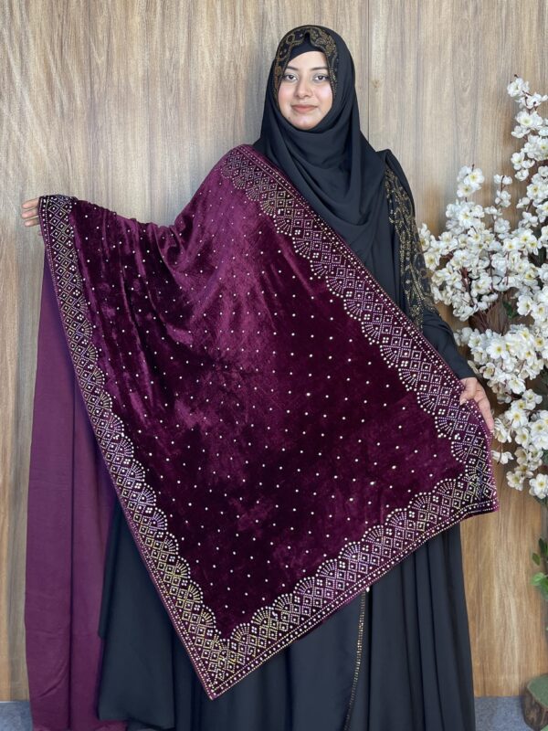 প্রিমিয়াম স্টোন ওয়ার্ক ভেলভেট শাল – Dot Purple | ইন্ডিয়ান সুপার কোয়ালিটি ভেলভেট শাল