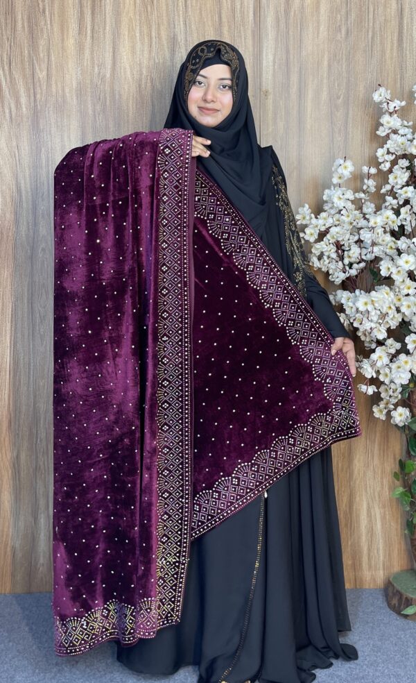 প্রিমিয়াম স্টোন ওয়ার্ক ভেলভেট শাল – Dot Purple | ইন্ডিয়ান সুপার কোয়ালিটি ভেলভেট শাল