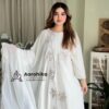 প্রিমিয়াম সাদা বাহার কটন এমব্রয়ডারি থ্রি-পিস