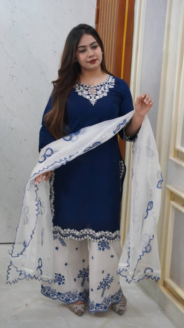 Blue White Garara Three peice