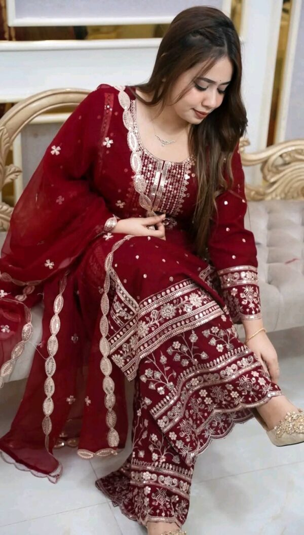 Premium Soft Jorjet With sequence embroidery Three Piece